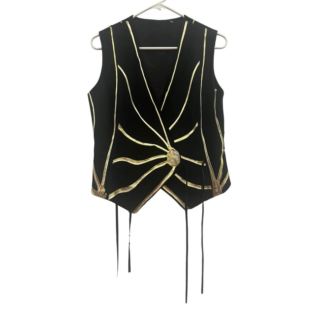 80's Soft Black Suede Metallic Painted Vest - Picture 7 of 10
